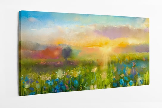 Obraz na płótnie HOMEPRINT, Obraz olejny, kwiaty, mniszek lekarski, kwiaty polne,  pole słońce 120x50 cm HOMEPRINT