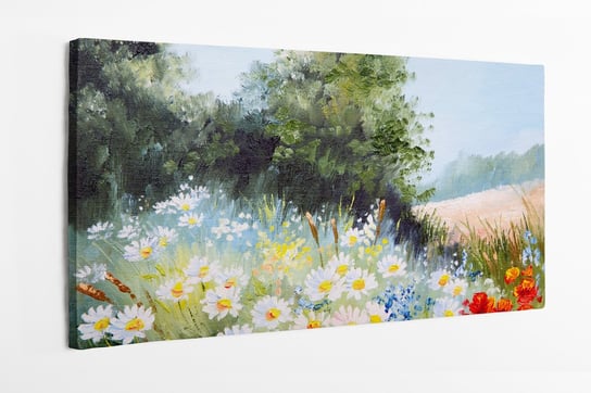 Obraz na płótnie HOMEPRINT, obraz olejny pejzaż, łąka stokrotek, łąka, stokrotki, 140x70 cm HOMEPRINT