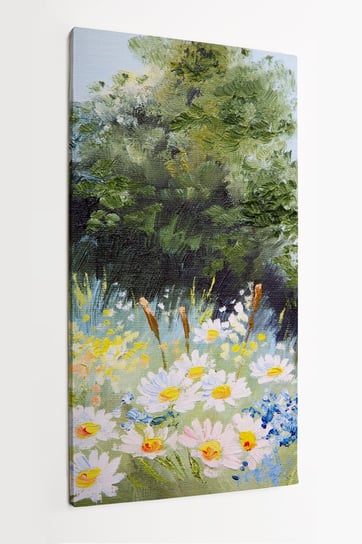 Obraz na płótnie HOMEPRINT, obraz olejny pejzaż, łąka stokrotek, łąka, stokrotki, 50x100 cm HOMEPRINT