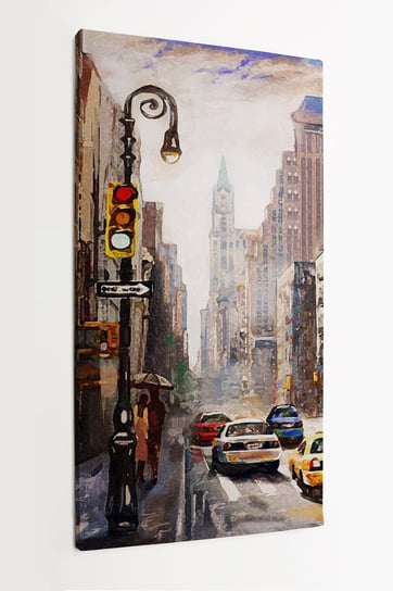 Obraz na płótnie HOMEPRINT, obraz olejny, widok ulicy w Nowym Jorku, mężczyzna i kobieta, żółta taksówka 50x100 cm HOMEPRINT