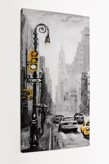 Obraz na płótnie HOMEPRINT, obraz olejny, widok ulicy w Nowym Jorku, mężczyzna i kobieta, żółta taksówka, czarno-biały, żółty 50x100 cm HOMEPRINT