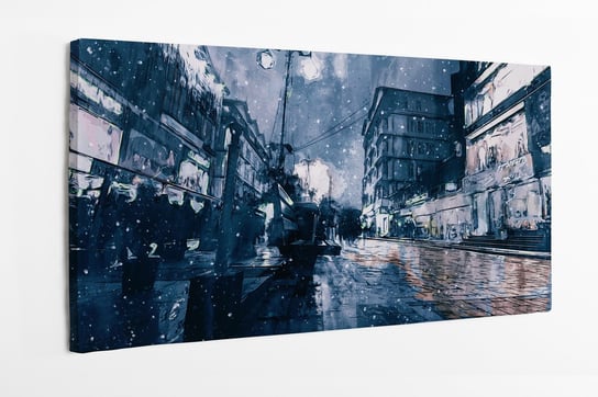 Obraz na płótnie HOMEPRINT, obraz przedstawia ciemną stronę miasta, deszcz, mrok 120x50 cm HOMEPRINT