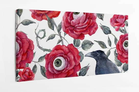 Obraz na płótnie HOMEPRINT, oko, róża czerwona, kruk, gotyk, gotyckie czerwona róża 100x50 cm HOMEPRINT