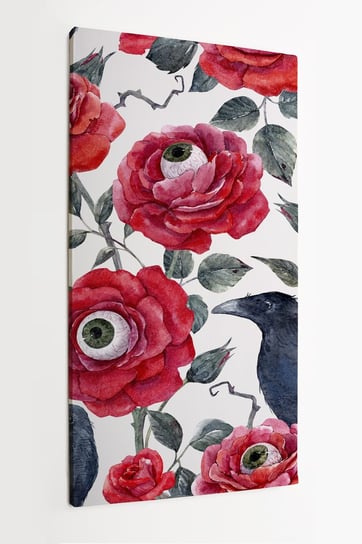 Obraz na płótnie HOMEPRINT, oko, róża czerwona, kruk, gotyk, gotyckie czerwona róża 60x120 cm HOMEPRINT