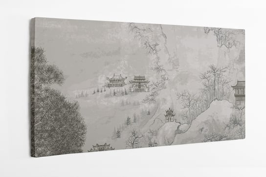 Obraz na płótnie HOMEPRINT, orientalny pejzaż, Azja, wzór, szary 100x50 cm HOMEPRINT