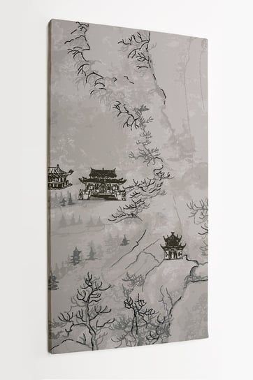 Obraz na płótnie HOMEPRINT, orientalny pejzaż, Azja, wzór, szary 60x120 cm HOMEPRINT