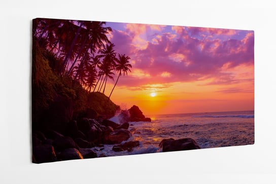 Obraz na płótnie HOMEPRINT, palma na tropikalnym wybrzeżu przy zachodzie słońca 100x50 cm HOMEPRINT