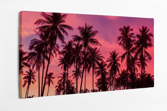 Obraz na płótnie HOMEPRINT, palma, zachód słońca, palmy, różowe niebo, tropiki 120x50 cm HOMEPRINT