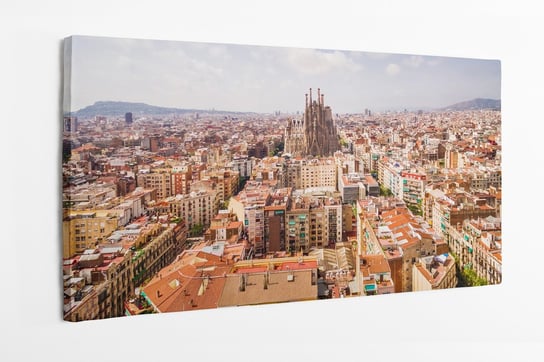 Obraz na płótnie HOMEPRINT, panorama, dachy, widok z góry, miasto, Barcelona, katedra Sagrada Familia, Hiszpania 100x50 cm HOMEPRINT