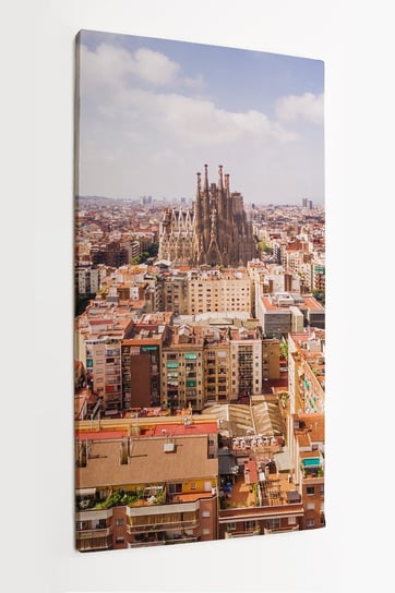 Obraz na płótnie HOMEPRINT, panorama, dachy, widok z góry, miasto, Barcelona, katedra Sagrada Familia, Hiszpania 50x100 cm HOMEPRINT