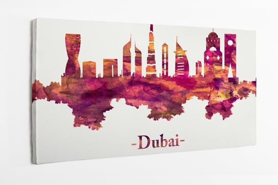 Obraz na płótnie HOMEPRINT , panorama miasta Dubaj w kolorze czerwonym 120x50 cm HOMEPRINT