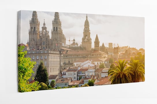 Obraz na płótnie HOMEPRINT, Panorama miasta Galicji i katedry Santiago de Compostela, Miasto w Hiszpanii, krajobraz, palmy 125x50 cm HOMEPRINT