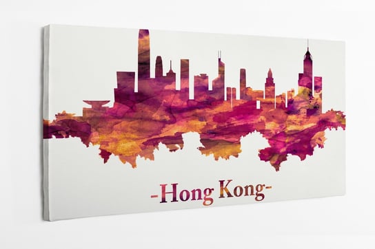 Obraz na płótnie HOMEPRINT,  panorama miasta Hong Kong w Chinach na czerwono 100x50 cm HOMEPRINT