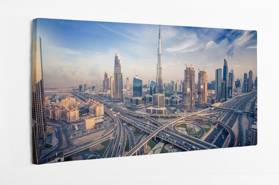 Obraz na płótnie HOMEPRINT, panorama miasta, miasto, Dubaj, wieczór, Emiraty Arabskie 140x70 cm HOMEPRINT