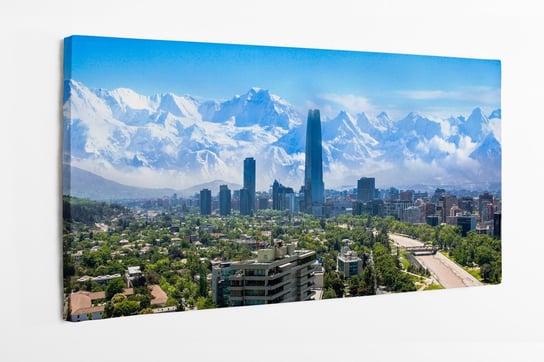 Obraz na płótnie HOMEPRINT, panorama miasta Santiago, Chile, zaśnieżone góry, szczyty gór, krajobraz 120x50 cm HOMEPRINT