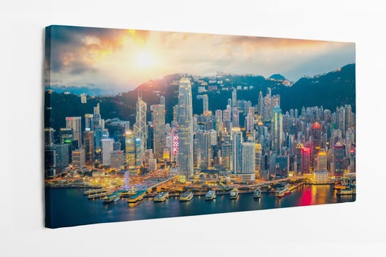 Obraz na płótnie HOMEPRINT, panorama, miasto, widok z góry, metropolia, Hong kong 100x50 cm HOMEPRINT