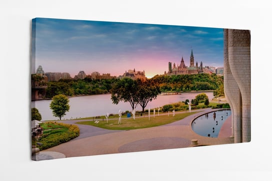 Obraz na płótnie HOMEPRINT, panorama, miasto, wschód słońca, parlament w Ottawie, rzeka, Kanada 140x70 cm HOMEPRINT