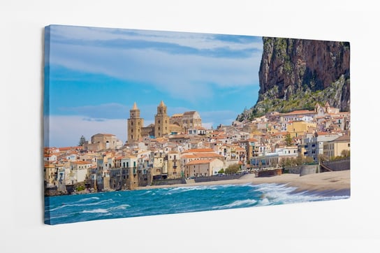 Obraz na płótnie HOMEPRINT, panorama miejscowości Cefalu we włoskim mieście  Paler, położonym na wybrzeżu Sycylii 100x50 cm HOMEPRINT