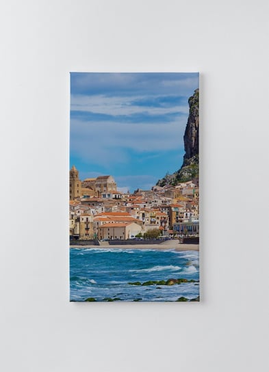 Obraz na płótnie HOMEPRINT, panorama miejscowości Cefalu we włoskim mieście  Paler, położonym na wybrzeżu Sycylii 50x100 cm HOMEPRINT