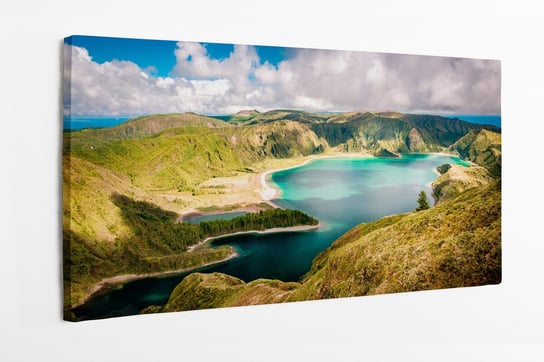 Obraz na płótnie HOMEPRINT, panorama, panoramiczny widok na jezioro Lagoa do Fogo na wyspie Sao Miguel, Azory, Portugalia 120x50 cm HOMEPRINT