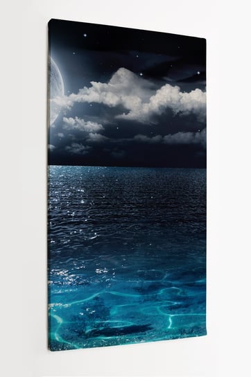 Obraz na płótnie HOMEPRINT, panorama, pełnia księżyca, morze nocą, chmury, nocne niebo, gwiazdy 60x120 cm HOMEPRINT