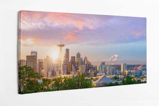 Obraz na płótnie HOMEPRINT, panorama, śródmieście, miasto, zachód słońca, Space Needle 100x50 cm HOMEPRINT