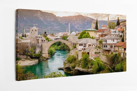 Obraz na płótnie HOMEPRINT, panorama, stary most, miasto Mostar i rzeka Neretva 100x50 cm HOMEPRINT