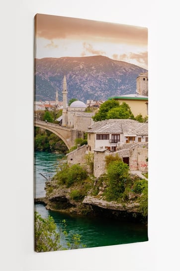 Obraz na płótnie HOMEPRINT, panorama, stary most, miasto Mostar i rzeka Neretva 50x100 cm HOMEPRINT