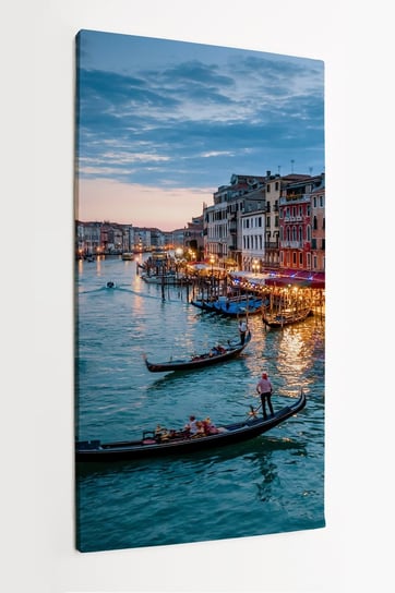 Obraz na płótnie HOMEPRINT, Panorama Wenecji nocą, gondole, kanał wodny, zachód słońca, architektura widokowa 60x120 cm HOMEPRINT