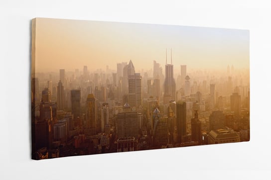 Obraz na płótnie HOMEPRINT, panorama, widok z powietrza, Szanghaj, zachód słońca, Chiny widok z lotu ptaka 120x60 cm HOMEPRINT