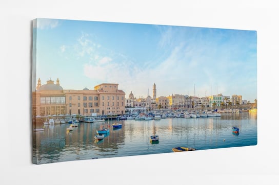 Obraz na płótnie HOMEPRINT, Panoramiczny widok na nabrzeże i port z łodziami - Teatr Margherita, Bari, Puglia, Włochy 120x50 cm HOMEPRINT