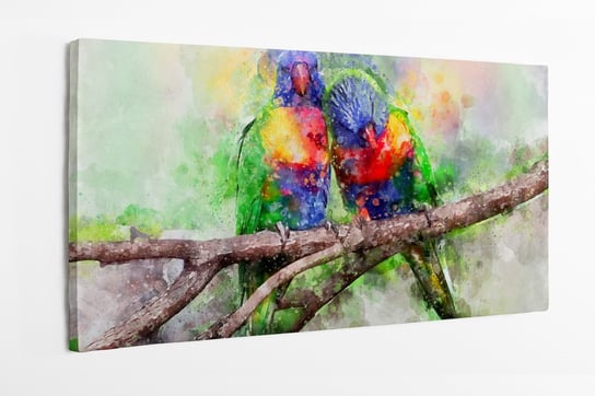Obraz na płótnie HOMEPRINT, papugi, zakochane papużki, ptaki, loriini, damy, lorysa tęczowa 120x60 cm HOMEPRINT