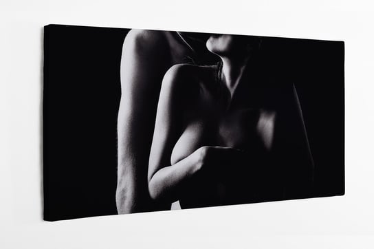 Obraz na płótnie HOMEPRINT, para, młodzi, kobieta, mężczyzna, nagość zakryta, miłość, pocałunek, czarno-białe, zmysłowe 120x50 cm HOMEPRINT
