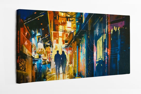Obraz na płótnie HOMEPRINT, para spacerująca w alejce z kolorowymi światłami, dzieło 100x50 cm HOMEPRINT