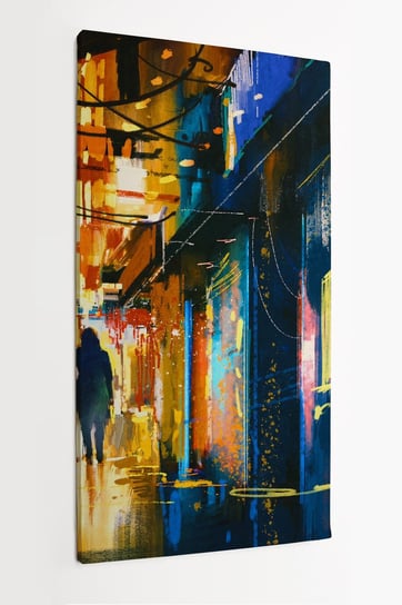 Obraz na płótnie HOMEPRINT, para spacerująca w alejce z kolorowymi światłami, dzieło 50x100 cm HOMEPRINT