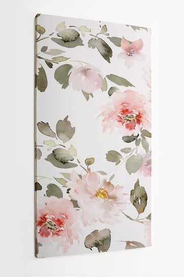 Obraz na płótnie HOMEPRINT, pastelowe kwiaty na białym tle, różowe kwiaty, zielone liście 50x100 cm HOMEPRINT