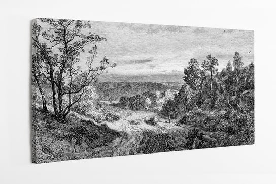Obraz na płótnie HOMEPRINT, pejzaż, zabytkowa rycina, grafika warsztatowa 100x50 cm HOMEPRINT