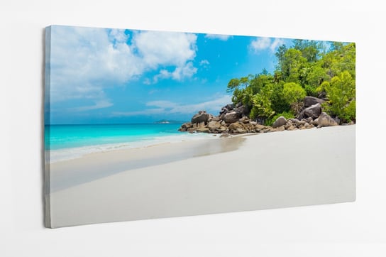 Obraz na płótnie HOMEPRINT, piękna rajska plaża, tropikalna wyspa, piaszczysta plaża, palmy, wczasy, relaks, wypoczynek, 120x50 cm HOMEPRINT