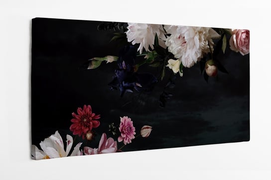 Obraz na płótnie HOMEPRINT, piękny bukiet kwiatów w pastelowych kolorach na czarnym tle 140x70 cm HOMEPRINT