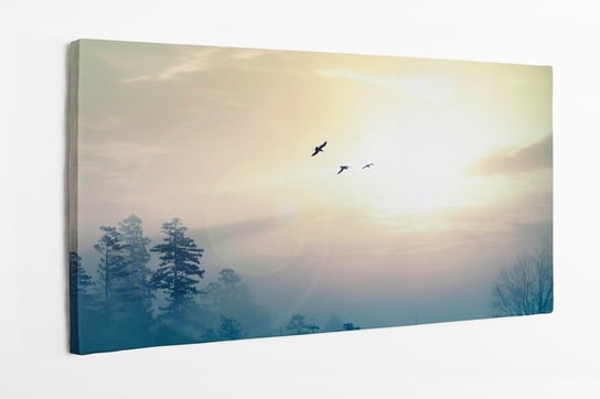 Obraz na płótnie HOMEPRINT, piękny krajobraz z ptakami, wschód słońca, piękna, dzika przyroda 120x60 cm HOMEPRINT
