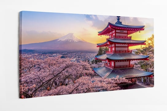 Obraz na płótnie HOMEPRINT, piękny widok na halną pagodę Fuji i Chureito o zachodzie słońca, Japonia 120x50 cm HOMEPRINT