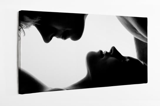 Obraz na płótnie HOMEPRINT, pocałunek pary, czarno - biały, kobieta, mężczyzna 100x50 cm HOMEPRINT