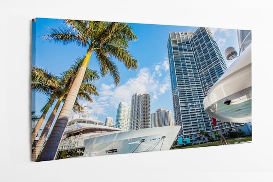Obraz na płótnie HOMEPRINT, przystań, jacht, wieżowiec, palmy, Miami, Floryda 100x50 cm HOMEPRINT