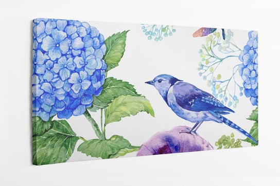 Obraz na płótnie HOMEPRINT, ptak niebieski, kwiaty, płatki, natura 100x50 cm HOMEPRINT