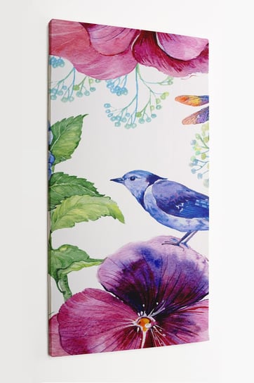 Obraz na płótnie HOMEPRINT, ptak niebieski, kwiaty, płatki, natura 50x100 cm HOMEPRINT