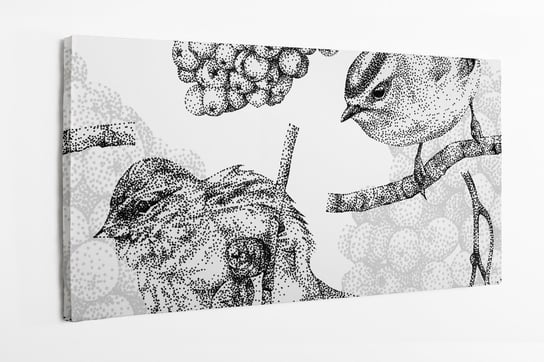Obraz na płótnie HOMEPRINT, ptaki, jarzębina, malowane ręcznie, wzór, kropki 100x50 cm HOMEPRINT