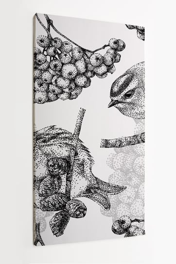 Obraz na płótnie HOMEPRINT, ptaki, jarzębina, malowane ręcznie, wzór, kropki 50x100 cm HOMEPRINT