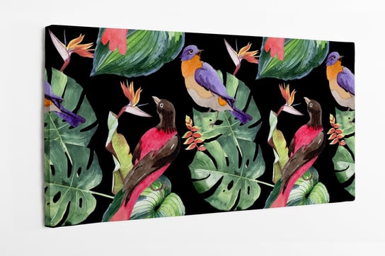 Obraz na płótnie HOMEPRINT, ptaki, wzór, dzika przyroda, monstera, liście, akwarele 120x60 cm HOMEPRINT