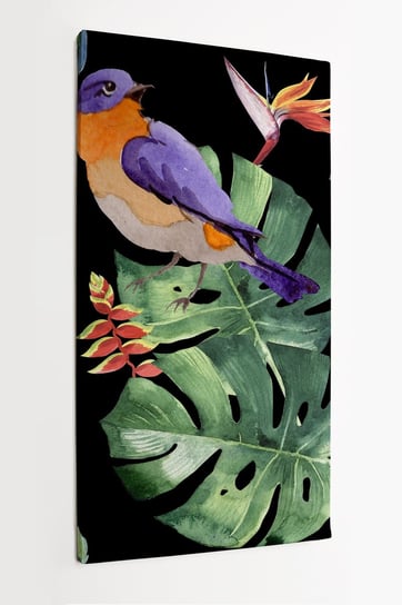 Obraz na płótnie HOMEPRINT, ptaki, wzór, dzika przyroda, monstera, liście, akwarele 60x120 cm HOMEPRINT