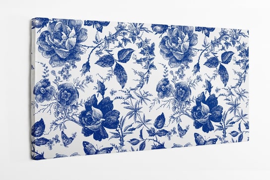 Obraz na płótnie HOMEPRINT, ręcznie rysowane niebieskie kwiaty, vintage, retro 100x50 cm HOMEPRINT
